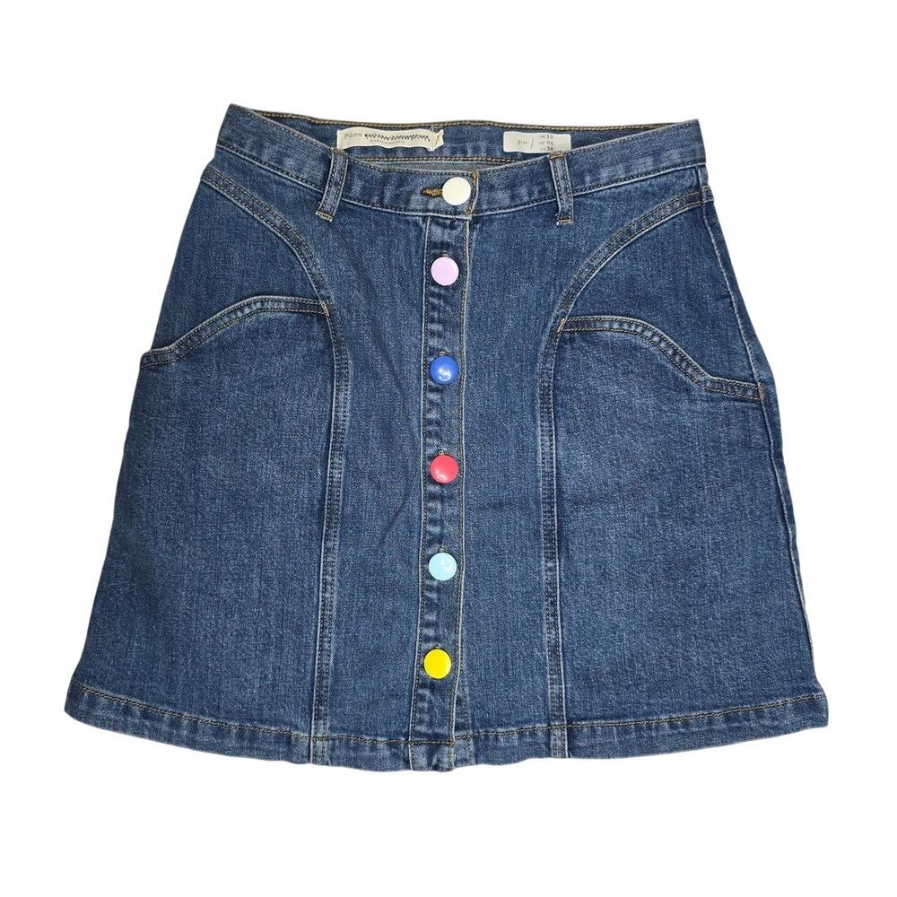 Anthropologie Pilcro Denim Skirt US 6 Colorful Button Front A-Line Pockets